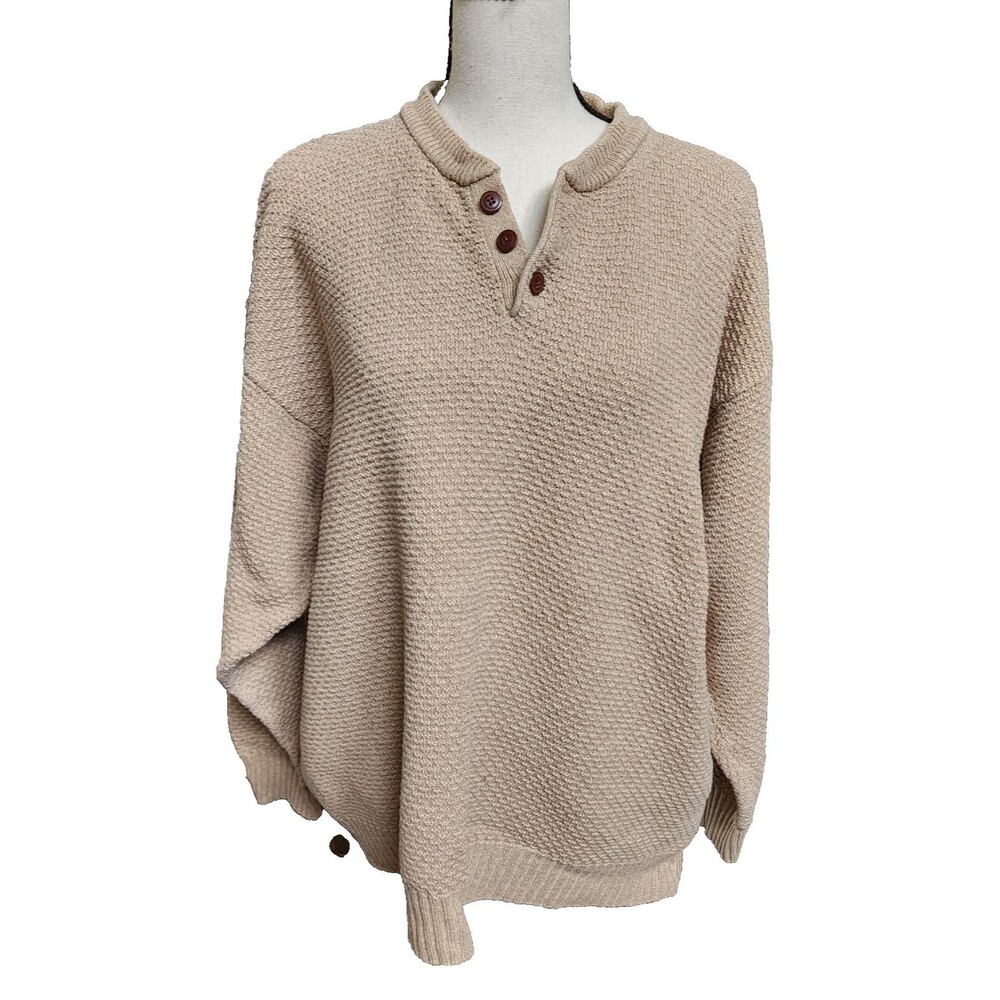Woolrich Vintage Henley-Style Beige Waffle Pattern Cotton Blend Shirt Size 2X